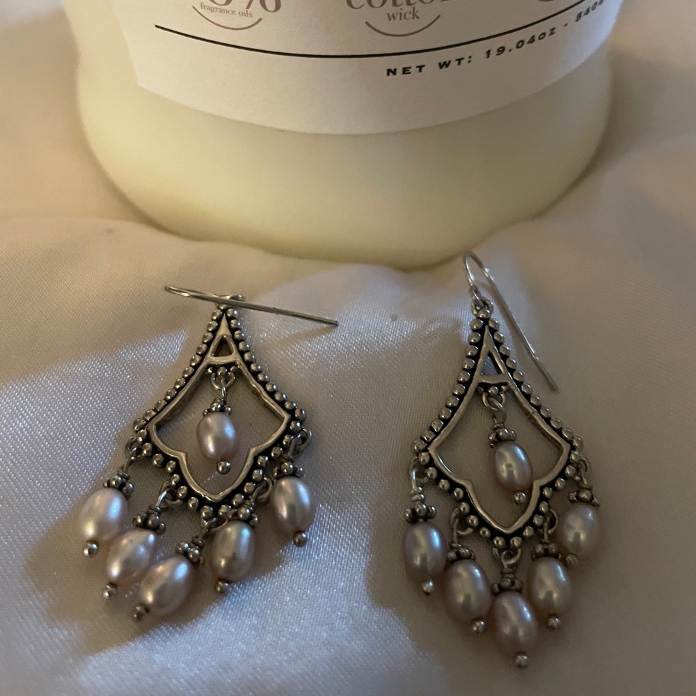 Sterling Silver 925 & Pearl Chandelier earrings ❤️🌹❤️